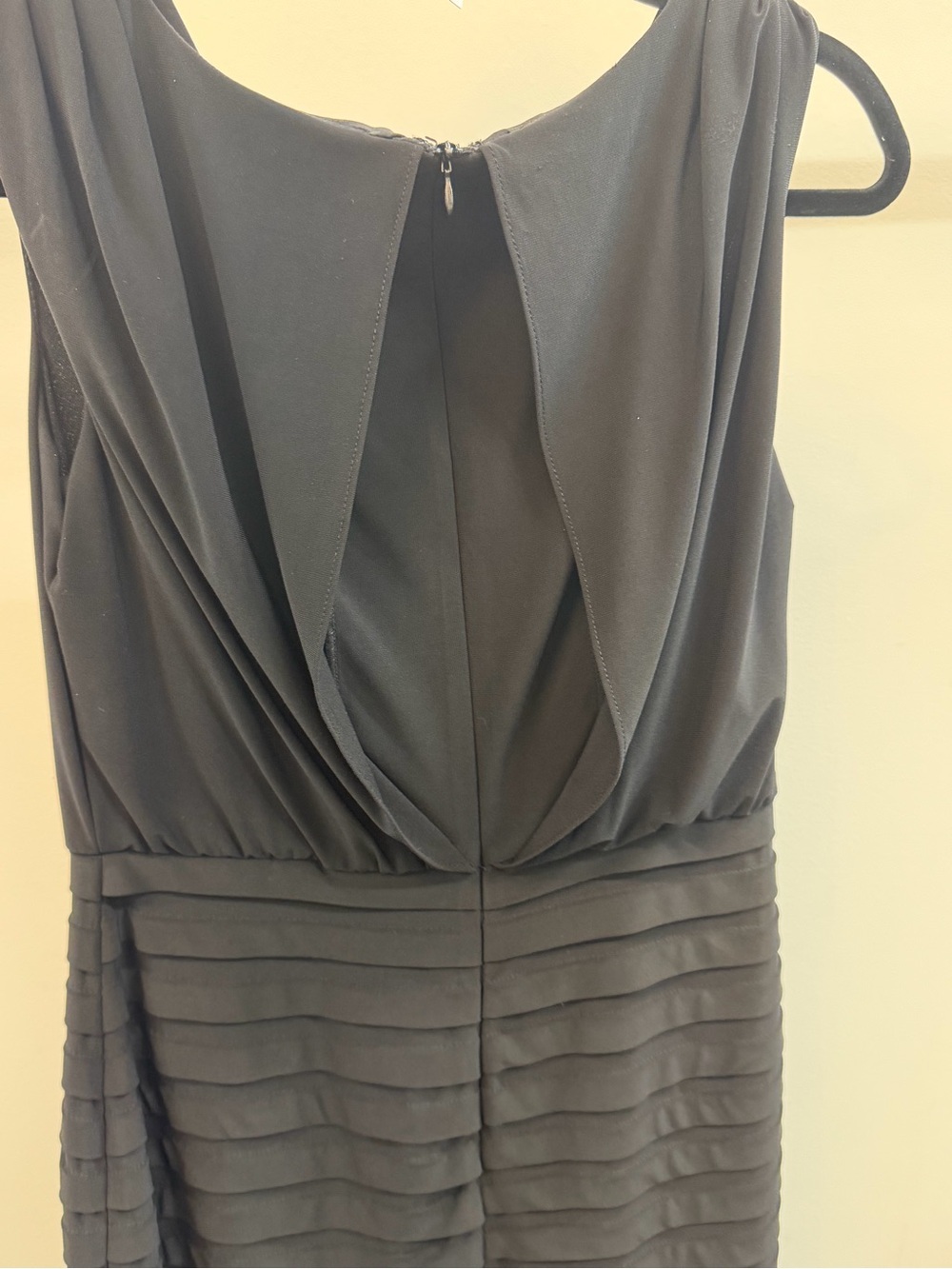 Adrianna Papell Black Sleeveless Cowl Neck Midi Dress with Layered Skirt - Picture 6 of 6